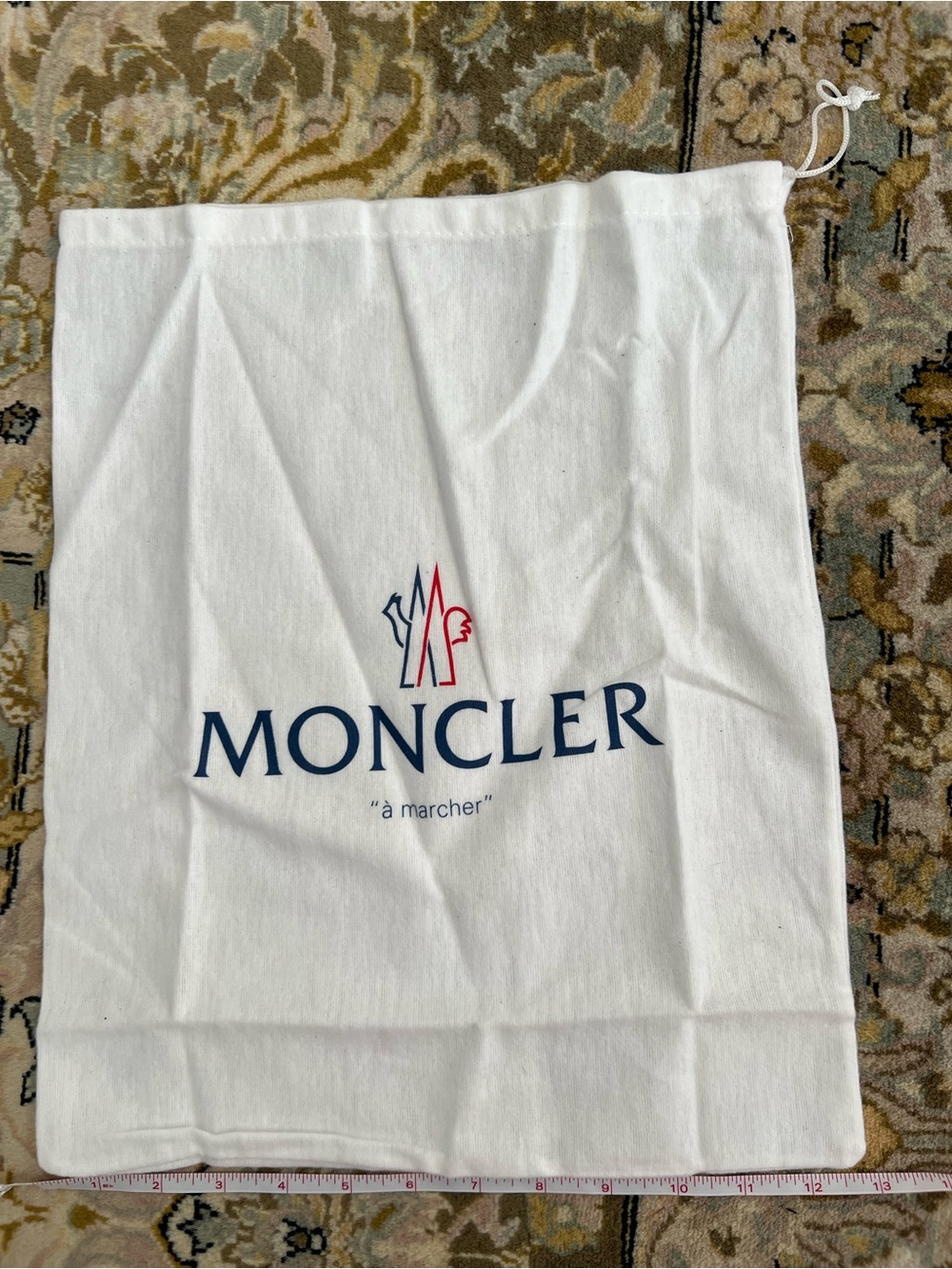 Moncler White Drawstring Logo Dust Bag with Navy & Red Accents shoe bag holder